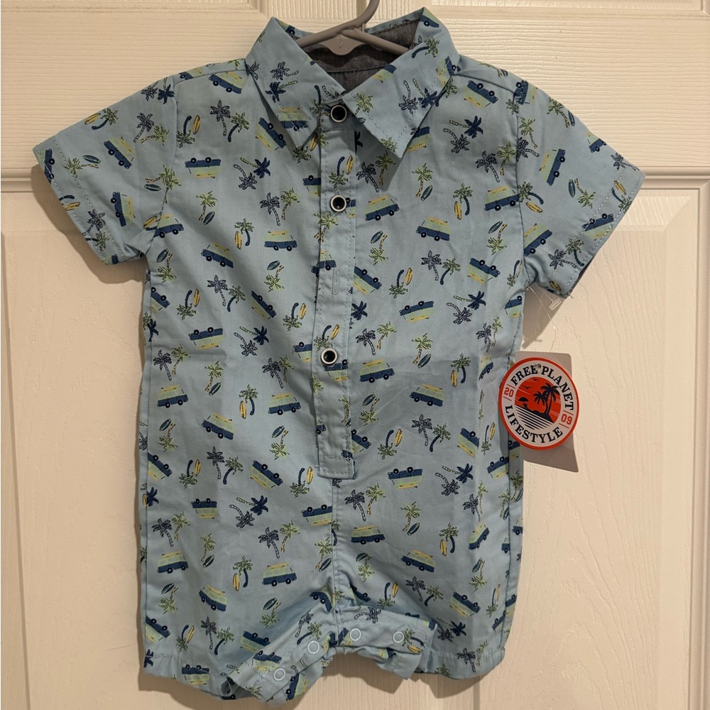 Beach Vans & Palm Trees One Piece Outfit, Baby Boy 6-9 Months Romper Outfit
